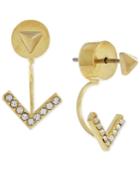 Vince Camuto Gold-tone Pyramid Stud Pave V Front And Back Earrings