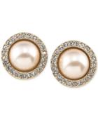 Carolee Gold-tone Pave And Imitation Pink Pearl Button Earrings