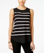 Inc International Concepts Striped Mixed-media Top, Only At Macy's