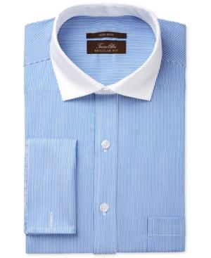 Tasso Elba Men's Classic/regular Fit Non-iron Twill Bar Stripe French Cuff Dress Shirt, Created For Macy's