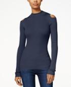 Planet Gold Juniors' Cold-shoulder Mock-neck Sweater