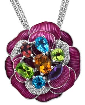 Town & Country Sterling Silver Necklace, Diamond (1/5 Ct. T.w.) And Multistone Flower Pendant