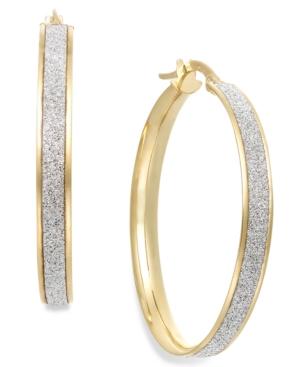 Italian Gold Glitter Hoop Earrings In 14k Gold (30mm)