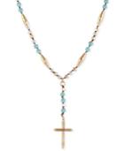 Lucky Brand Two-tone Blue Beaded Cross Lariat Necklace
