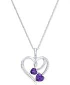 Amethyst (1-1/10 Ct. T.w.) And White Topaz (1/2 Ct. T.w.) Double Heart Pendant Necklace In Sterling Silver