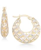 Openwork Two-tone Round Chunky Hoop Earrings In 14k Gold And White Gold