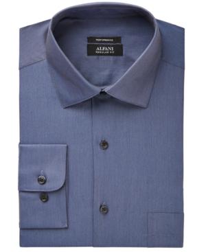 Alfani Men's Classic Fit Performance Stretch Smokey Blue Solid Dress Shirt, Created For Macy's