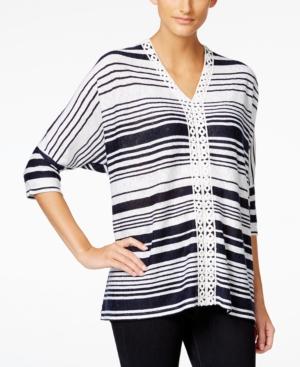 Style & Co. Striped Crochet-trim Top, Only At Macy's