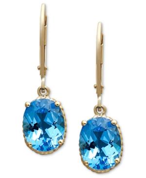 14k Gold Earrings, Blue Topaz Oval Drop (4-1/3 Ct. T.w.)