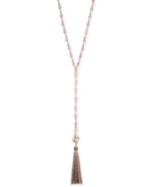 Lonna & Lilly Gold-tone Blush Beaded Tassel Lariat Necklace
