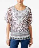 Jm Collection Sheer-sleeve Printed Top, Only At Macy's