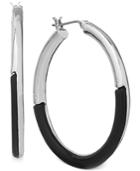 Nine West Earrings, Silver-tone Black Colorblock Hoop Earrings