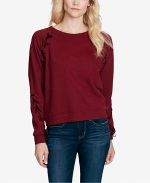 Jessica Simpson Juniors' Kiana Lace-up Velvet-trimmed Sweatshirt