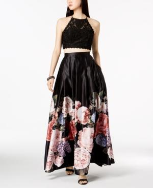 Betsy & Adam 2-pc. Lace & Floral-print Satin Gown