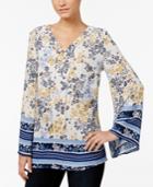 Style & Co Petite Printed Lace-up Blouse, Only At Macy's