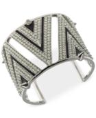 Givenchy Silver-tone Imitation Pearl Black Detail Cuff Bracelet