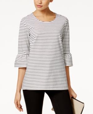 Alfani Petite Striped Ruffle-sleeve Top, Only At Macy's