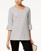 Alfani Petite Striped Ruffle-sleeve Top, Only At Macy's
