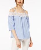 Bcx Juniors' Striped Crochet Off-the-shoulder Blouse