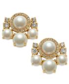 Kate Spade New York Rose Gold-tone Imitation Pearl And Crystal Cluster Earrings