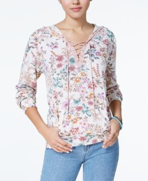 Gypsies & Moondust Juniors' Floral-print Hooded Top