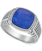 Esquire Men's Jewelry Lapis Lazuli (12 X 12mm) And Diamond Accent Ring In Sterling Silver
