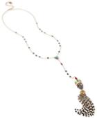Betsey Johnson Two-tone Long Beaded Royal Skull And Tassel Lariat Necklace