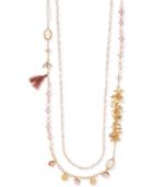 Lonna & Lilly Gold-tone Multi-stone Tassel Double Strand Necklace