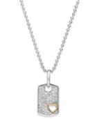 Diamond Heart Dog Tag Pendant Necklace In Sterling Silver And 14k Gold (1/5 Ct. T.w.)