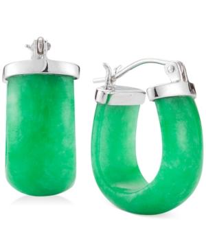 Dyed Imperial Jade Hoop Earrings (10 X 16mm) In Sterling Silver