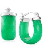 Dyed Imperial Jade Hoop Earrings (10 X 16mm) In Sterling Silver