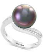 Pearl Lace By Effy Cultured Black Tahitian Pearl (11mm) And Diamond (1/5 Ct. T.w.) Ring In Sterling Silver