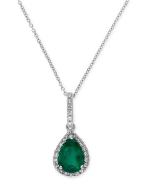 Brasilica By Effy Emerald (9/10 Ct. T.w.) And Diamond (1/8 Ct. T.w.) Drop Pendant In 14k White Gold, Created For Macy's