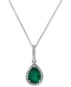 Brasilica By Effy Emerald (9/10 Ct. T.w.) And Diamond (1/8 Ct. T.w.) Drop Pendant In 14k White Gold, Created For Macy's