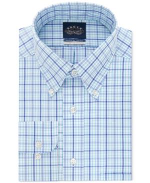 Eagle Men's Classic/regular Fit Non-iron Flex Collar Blue And Teal Check Dress Shirt