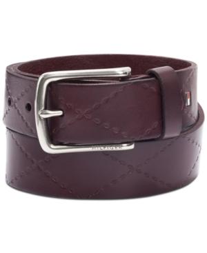 Tommy Hilfiger Men's Leather Cross-stitch Belt