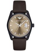 Emporio Armani Men's Tazio Black Dark Brown Leather Strap Watch 43mm Ar6081