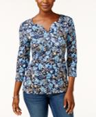 Karen Scott Petite Printed Henley Top, Created For Macy's