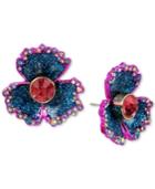 Betsey Johnson Two-tone Multi-stone & Glitter Flower Stud Earrings