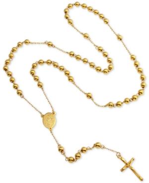 Men's Beaded Cross Lariat 28 Necklace In Yellow Ion-plated Stainless Steel