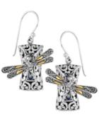 Sweet Dragonfly Sterling Silver Earrings Embellished By 18k Gold Accents On 4 Strips Of Dragonfly's Wings And Paua