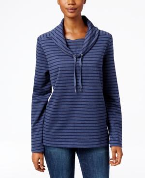 Karen Scott Petite Striped Funnel-neck Top, Only At Macy's