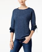 Charter Club Velvet-trim Tie-cuff Top, Created For Macy's