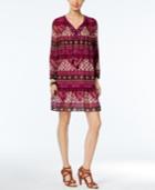 Ny Collection Petite Lace-up Printed Peasant Dress