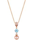 Le Vian Multi-gemstone (2-1/2 Ct. T.w.), Cultured Freshwater Pearl (10mm) And Diamond (1/6 Ct. T.w.) Pendant Necklace In 14k Rose Gold