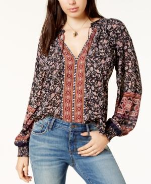 Astr Clara Printed Peasant Top
