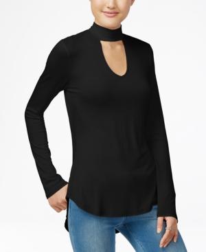 Ultra Flirt Juniors' Mock-neck Top With Cutout Keyhole