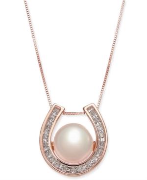 Pink Cultured Freshwater Pearl (8-1/5 Mm) & Diamond (1/5 Ct. T.w.) Horseshoe 18 Pendant Necklace In 14k Rose Gold