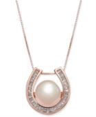 Pink Cultured Freshwater Pearl (8-1/5 Mm) & Diamond (1/5 Ct. T.w.) Horseshoe 18 Pendant Necklace In 14k Rose Gold