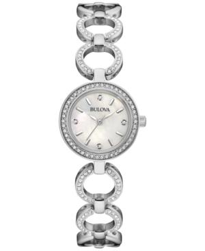 Bulova Women's Crystal Accent Stainless Steel Bangle Bracelet Watch And Necklace Box Set 30mm 96x137